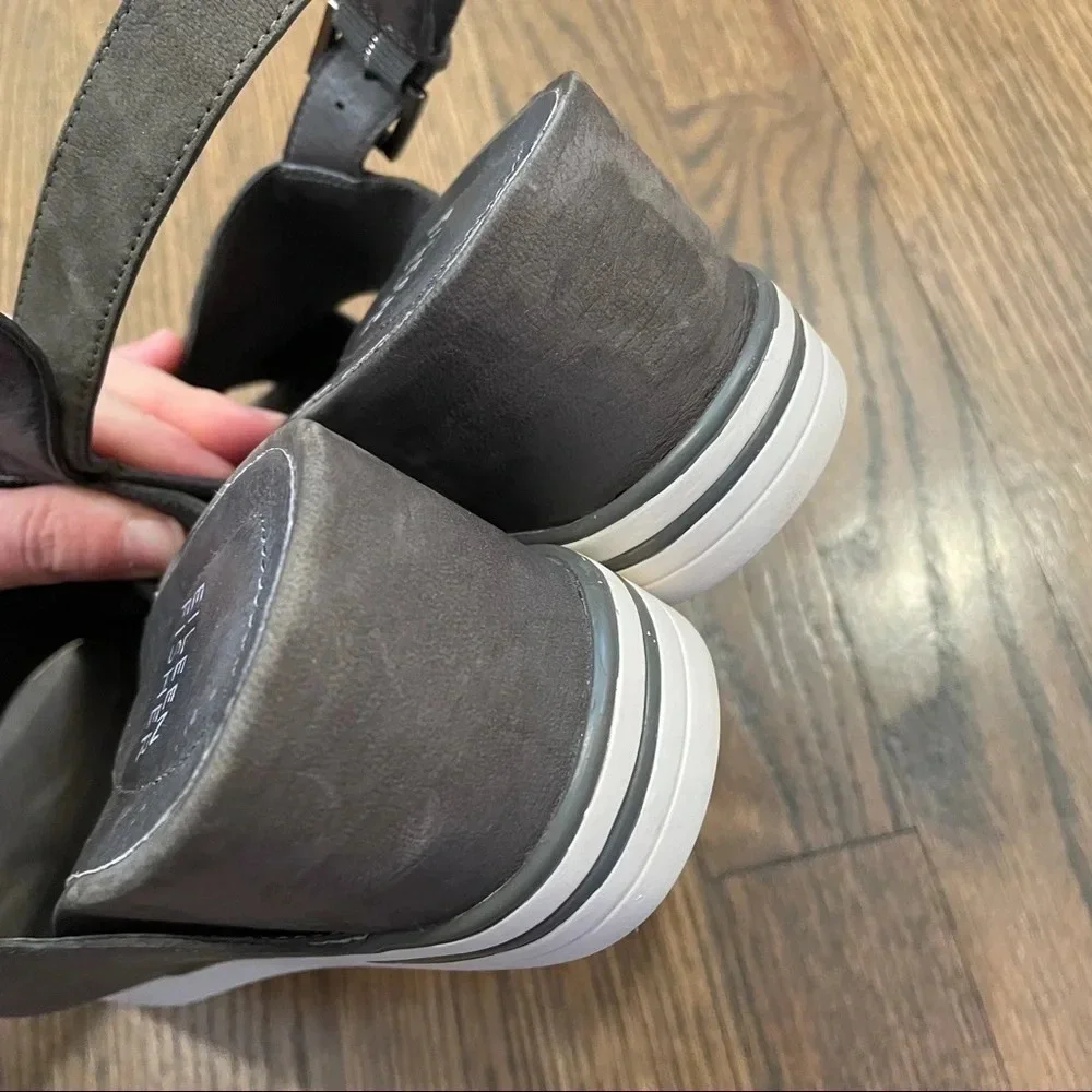 Eileen Fisher “Good” Leather Wedge Platform Sandal 8.5 Crisscross Graphite